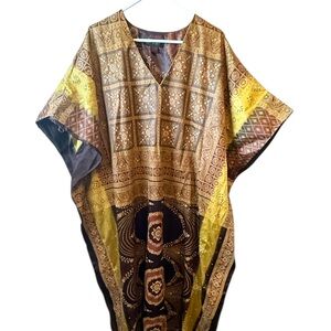 ASHRO Kimono Multi Color Baroque Yellow Brown MuuMuu Maxi Dress OS